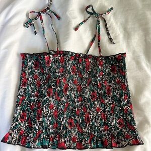 Floral Smocked Women's Top - Red and Black